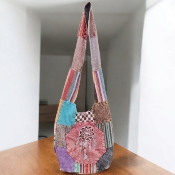 VINTAGE HANDMADE NEPAL Dream Catcher Patchwork Crossbody Bag Purse Shoulder Tote - Picture 8 of 11